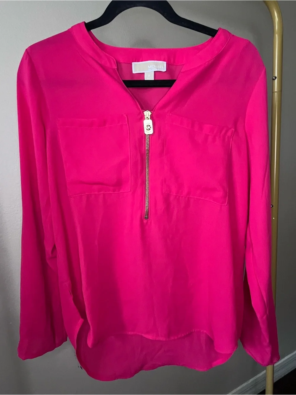 Michael Kors Hot Pink Zip-Pocket Blouse sz S